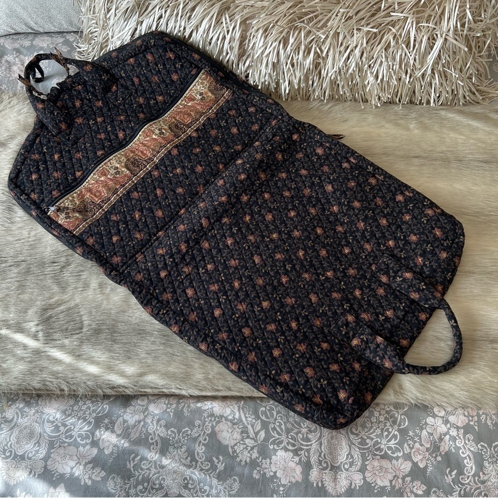 Vintage VERA BRADLEY Black Walnut Garment Bag Brown Orange Floral Leaves 1999